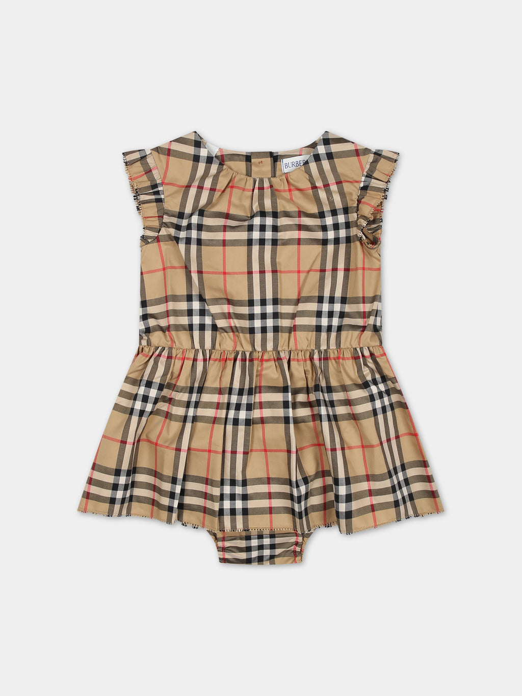 Beige dress for baby girl with iconic vintage check